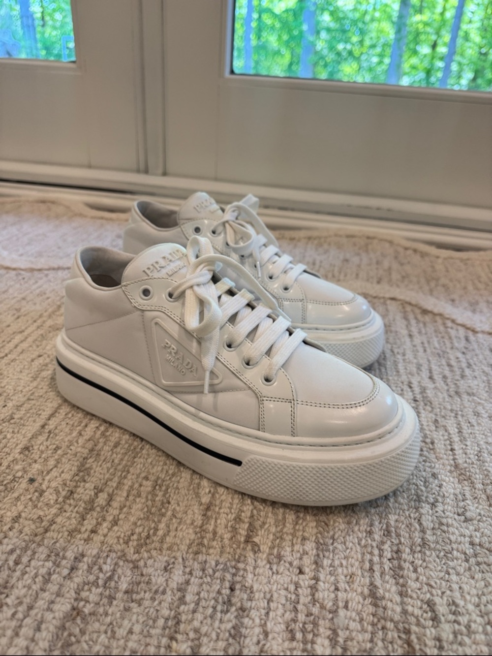 Prada White Leather Low-Top Sneakers